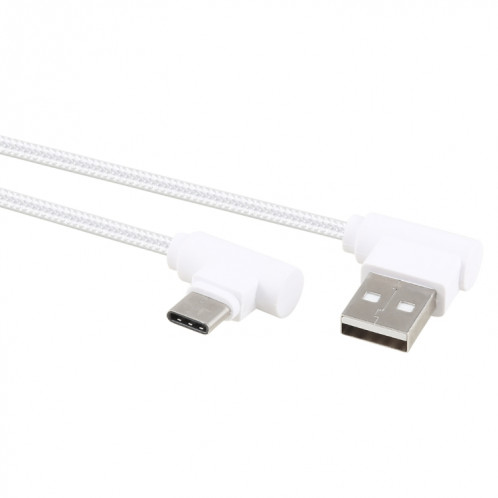 1.2m 2A 90 fils de cuivre coude tissé USB-C / Type-C 3.1 vers câble de données / chargeur USB 2.0, 1.2m 2A 90 Fils de Cuivre Coude Tissé USB-C / Type-C 3.1 vers USB 2.0 Données / Câble de Chargeur(Blanc) SH555W1240-07