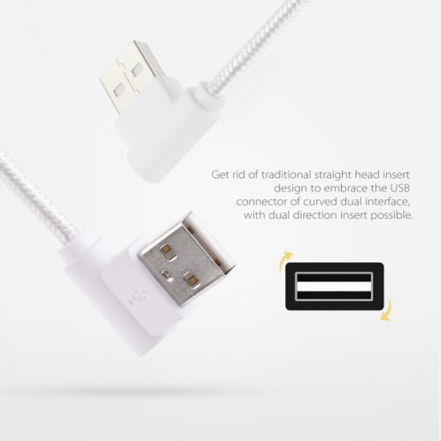 1.2m 2A 90 fils de cuivre coude tissé USB-C / Type-C 3.1 vers câble de données / chargeur USB 2.0, 1.2m 2A 90 Fils de Cuivre Coude Tissé USB-C / Type-C 3.1 vers USB 2.0 Données / Câble de Chargeur(Blanc) SH555W1240-07