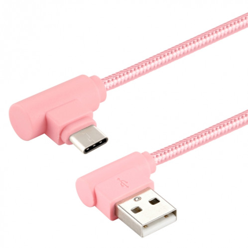 25 cm USB vers USB-C / Type-C Câble de chargement à double coude de style tissage en nylon USB-C /, Câble de chargement à double coude USB vers USB-C / Type-C de 25 cm (rose) SH669F569-06