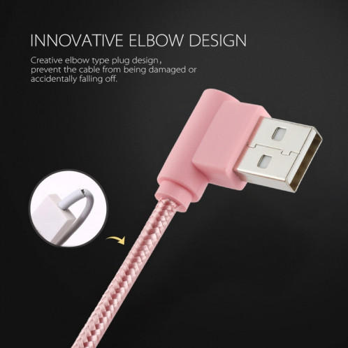 25 cm USB vers USB-C / Type-C Câble de chargement à double coude de style tissage en nylon USB-C /, Câble de chargement à double coude USB vers USB-C / Type-C de 25 cm (rose) SH669F569-06