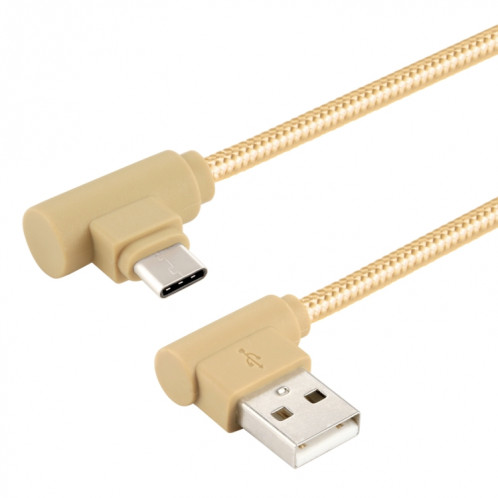 25 cm USB vers USB-C / Type-C Câble de chargement à double coude de style tissage en nylon USB-C /, Câble de chargement à double coude USB vers USB-C / Type-C de 25 cm (doré) SH669J1240-06