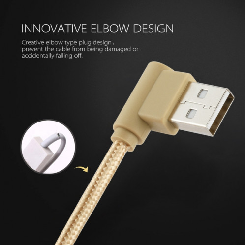 25 cm USB vers USB-C / Type-C Câble de chargement à double coude de style tissage en nylon USB-C /, Câble de chargement à double coude USB vers USB-C / Type-C de 25 cm (doré) SH669J1240-06
