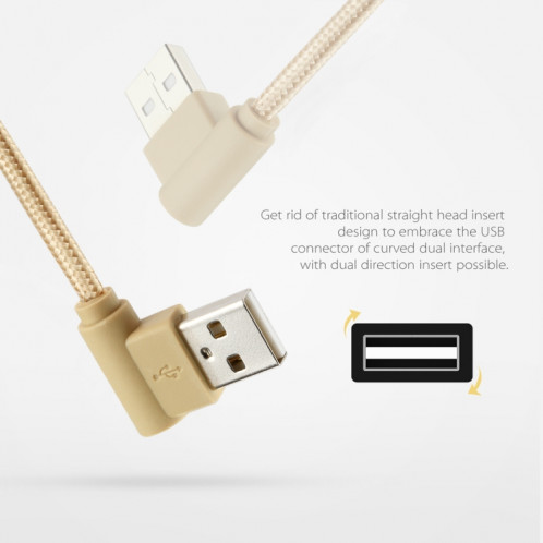 25 cm USB vers USB-C / Type-C Câble de chargement à double coude de style tissage en nylon USB-C /, Câble de chargement à double coude USB vers USB-C / Type-C de 25 cm (doré) SH669J1240-06