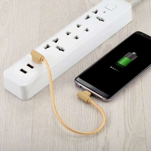 25 cm USB vers USB-C / Type-C Câble de chargement à double coude de style tissage en nylon USB-C /, Câble de chargement à double coude USB vers USB-C / Type-C de 25 cm (doré) SH669J1240-06