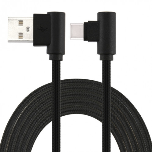 1M USB vers USB-C / Type-C Câble de chargement à double coude de style tissage en nylon, Câble de chargement à double coude USB vers USB-C / Type-C de 1 m de style tissage en nylon (noir) SH675B1294-06