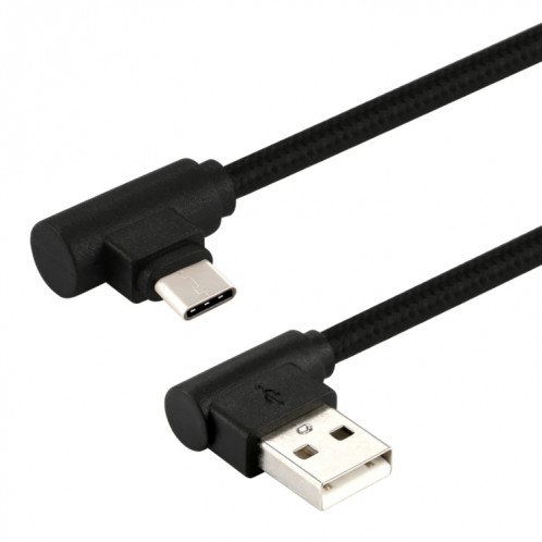 1M USB vers USB-C / Type-C Câble de chargement à double coude de style tissage en nylon, Câble de chargement à double coude USB vers USB-C / Type-C de 1 m de style tissage en nylon (noir) SH675B1294-06