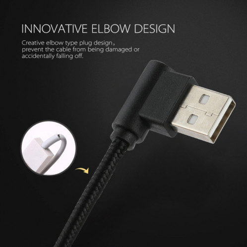 1M USB vers USB-C / Type-C Câble de chargement à double coude de style tissage en nylon, Câble de chargement à double coude USB vers USB-C / Type-C de 1 m de style tissage en nylon (noir) SH675B1294-06
