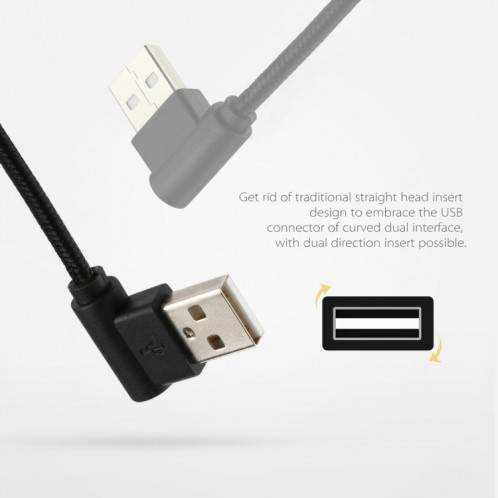 1M USB vers USB-C / Type-C Câble de chargement à double coude de style tissage en nylon, Câble de chargement à double coude USB vers USB-C / Type-C de 1 m de style tissage en nylon (noir) SH675B1294-06