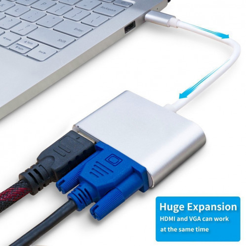Adaptateur diviseur de concentrateur mâle 2 en 1 VGA et HDMI vers USB-C / Type-C (gris) SH734H705-010