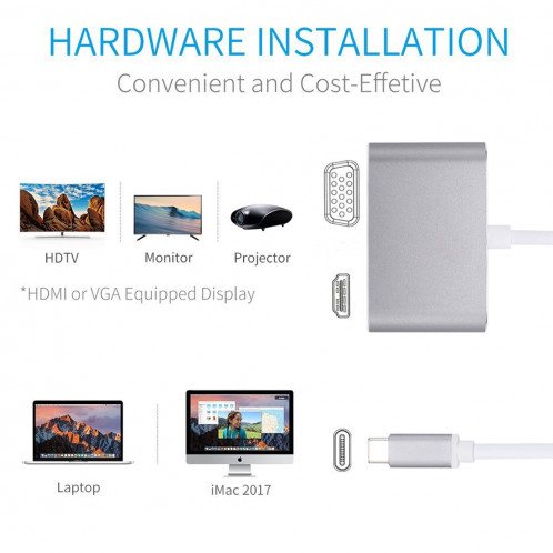 Adaptateur diviseur de concentrateur mâle 2 en 1 VGA et HDMI vers USB-C / Type-C (gris) SH734H705-010