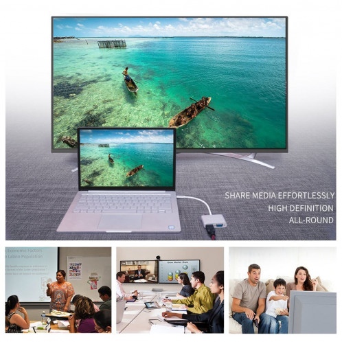 Adaptateur diviseur de concentrateur mâle 2 en 1 VGA et HDMI vers USB-C / Type-C (gris) SH734H705-010