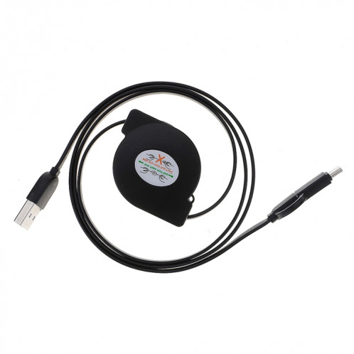 Câble de chargement de synchronisation de données Micro USB vers Type-C rétractable de 1 m 2A deux en un, Pour Galaxy, Huawei, Xiaomi, LG, HTC et autres téléphones intelligents, appareils rechargeables (noir) SH217B1227-08