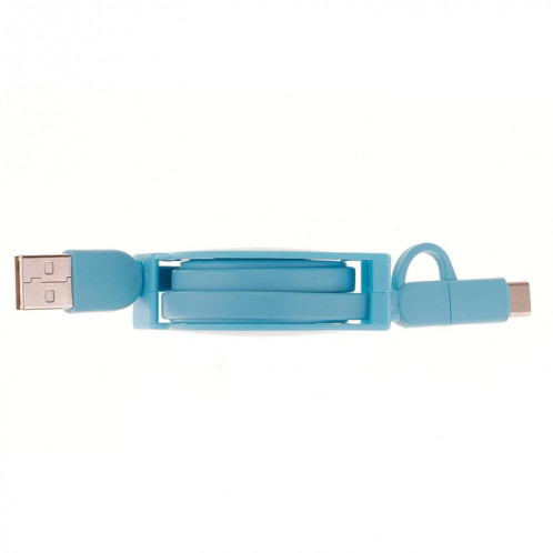 Câble de chargement de synchronisation de données Micro USB vers Type-C rétractable de 1 m 2A deux en un, Pour Galaxy, Huawei, Xiaomi, LG, HTC et autres téléphones intelligents, appareils rechargeables (bleu) SH217L520-08