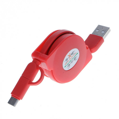 Câble de chargement de synchronisation de données Micro USB vers Type-C rétractable de 1 m 2A deux en un, Pour Galaxy, Huawei, Xiaomi, LG, HTC et autres téléphones intelligents, appareils rechargeables (rouge) SH217R402-08