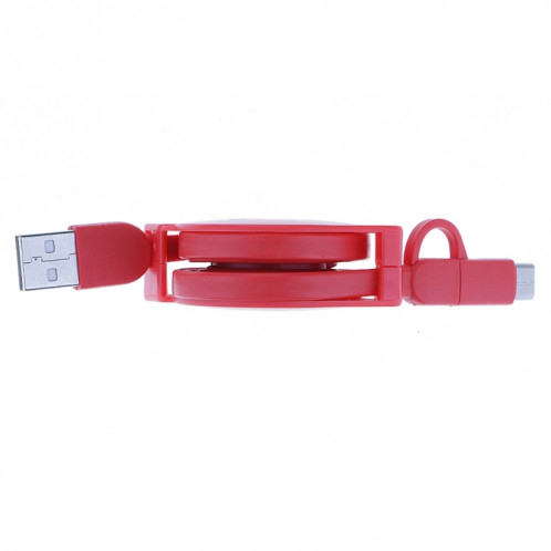 Câble de chargement de synchronisation de données Micro USB vers Type-C rétractable de 1 m 2A deux en un, Pour Galaxy, Huawei, Xiaomi, LG, HTC et autres téléphones intelligents, appareils rechargeables (rouge) SH217R402-08