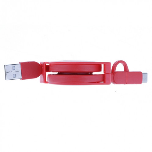 Câble de chargement de synchronisation de données Micro USB vers Type-C rétractable de 1 m 2A deux en un, Pour Galaxy, Huawei, Xiaomi, LG, HTC et autres téléphones intelligents, appareils rechargeables (rouge) SH217R402-08
