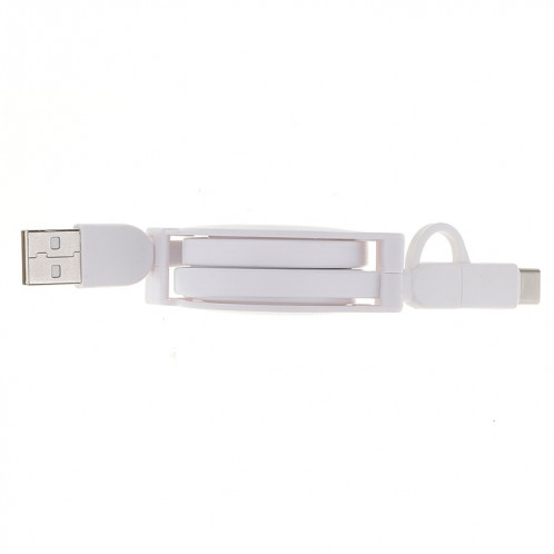 Câble de chargement de synchronisation de données Micro USB vers Type-C rétractable de 1 m 2A deux en un, Pour Galaxy, Huawei, Xiaomi, LG, HTC et autres téléphones intelligents, appareils rechargeables (blanc) SH217W1163-08