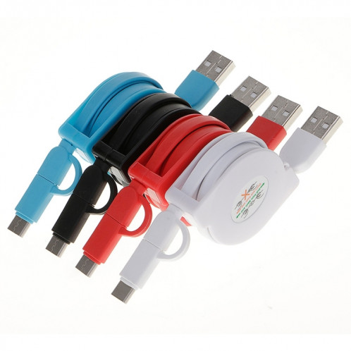Câble de chargement de synchronisation de données Micro USB vers Type-C rétractable de 1 m 2A deux en un, Pour Galaxy, Huawei, Xiaomi, LG, HTC et autres téléphones intelligents, appareils rechargeables (blanc) SH217W1163-08