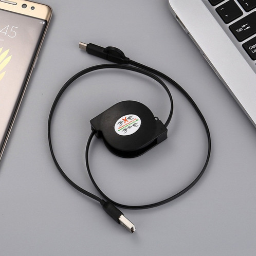 Câble de chargement de synchronisation de données Micro USB vers Type-C rétractable de 1 m 2A deux en un, Pour Galaxy, Huawei, Xiaomi, LG, HTC et autres téléphones intelligents, appareils rechargeables (noir) SH217B1227-08
