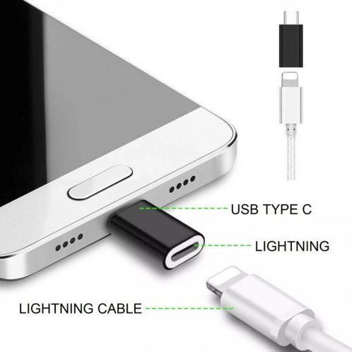 Adaptateur de coque métallique mâle 8 broches femelle vers USB-C / Type-C, Adaptateur de coque métallique mâle 8 broches vers USB-C / Type-C (noir) SH258B46-07
