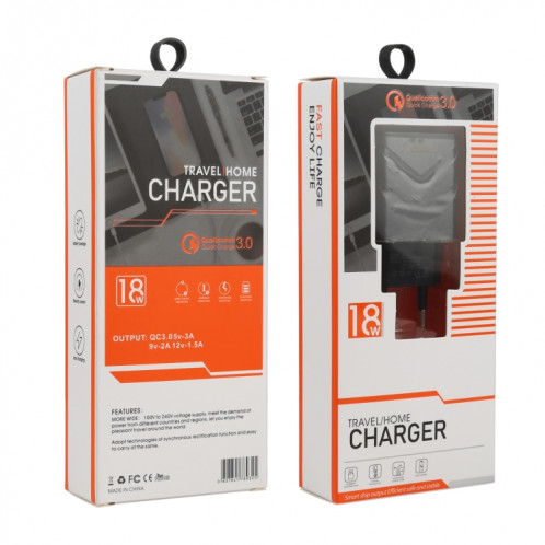 LZ-715 18W QC3.0 Port USB Chargeur de voyage rapide à port rapide, (Noir) SH527B1845-07