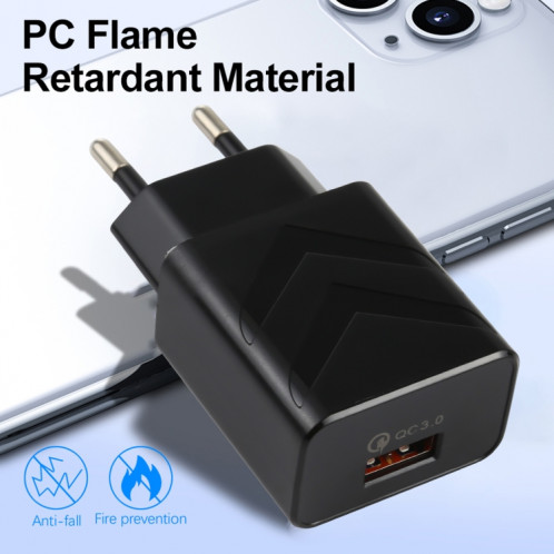 LZ-715 18W QC3.0 Port USB Chargeur de voyage rapide à port rapide, (Noir) SH527B1845-07