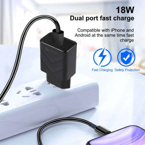 LZ-715 18W QC3.0 Port USB Chargeur de voyage rapide à port rapide, (Noir) SH527B1845-07