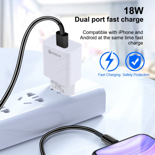 LZ-715 18W QC3.0 Chargeur de voyage rapide à port unique USB, fiche de l'UE (blanc) SH527W1640-07