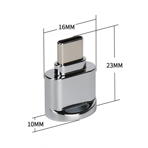 Carte TF vers adaptateur OTG en alliage d'aluminium mâle USB-C / Type-C avec porte-clés (gris) SH291H1594-08
