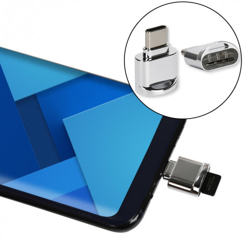 Carte TF vers adaptateur OTG en alliage d'aluminium mâle USB-C / Type-C avec porte-clés (argent) SH291S1909-08