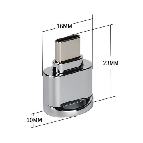 Carte TF vers adaptateur OTG en alliage d'aluminium mâle USB-C / Type-C avec porte-clés (argent) SH291S1909-08