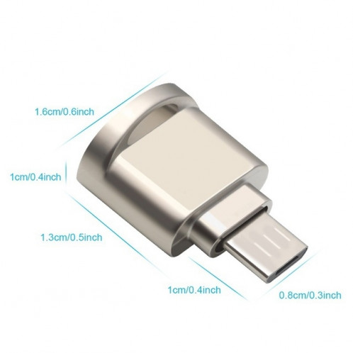 Carte TF vers adaptateur OTG en alliage d'aluminium mâle USB-C / Type-C avec porte-clés (argent) SH291S1909-08