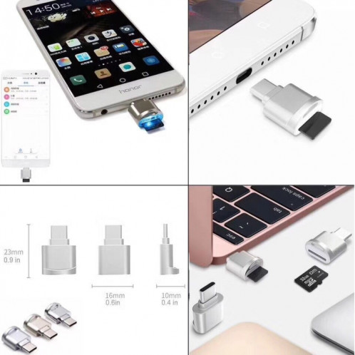 Carte TF vers adaptateur OTG en alliage d'aluminium mâle USB-C / Type-C avec porte-clés (argent) SH291S1909-08