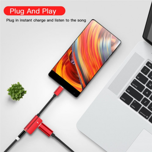 ENKAY Hat-ptince Type-C à Type-C et câble adaptateur audio de charge Jack 3,5 mm, Pour Galaxy, HTC, Google, LG, Sony, Huawei, Xiaomi, Lenovo et autres téléphones Android (rouge) SE309R51-010