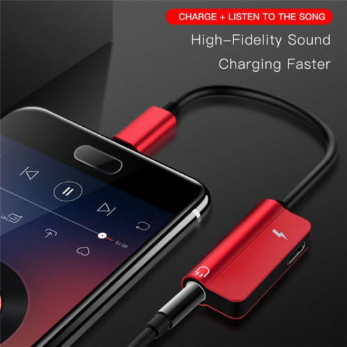 ENKAY Hat-ptince Type-C à Type-C et câble adaptateur audio de charge Jack 3,5 mm, Pour Galaxy, HTC, Google, LG, Sony, Huawei, Xiaomi, Lenovo et autres téléphones Android (rouge) SE309R51-010