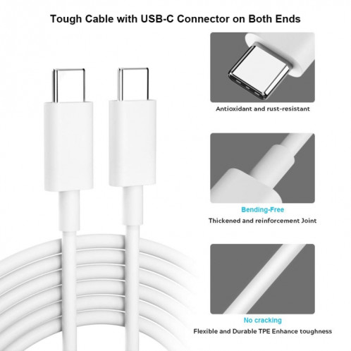 Câble adaptateur 2m 2A USB-C / Type-C 3.1 mâle vers USB-C / Type-C 3.1 mâle, Câble adaptateur USB-C / Type-C 3.1 mâle vers USB-C / Type-C 3.1 mâle 2 m 2 A (Blanc) SH588W1468-08