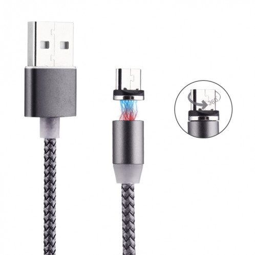 Rotation à 360 degrés 1m Style d'armure Micro USB vers USB 2.0 Câble de chargeur magnétique puissant avec indicateur LED, Rotation à 360 degrés Câble de chargeur magnétique puissant de 1 m de style micro USB vers SH696H1489-010