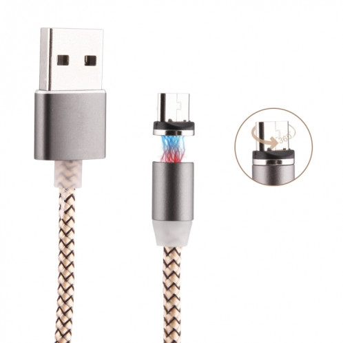 Rotation à 360 degrés 1m Style d'armure Micro USB vers USB 2.0 Câble de chargeur magnétique puissant avec indicateur LED, Rotation à 360 degrés Câble de chargeur magnétique puissant de 1 m de style micro USB vers SH696J1538-010