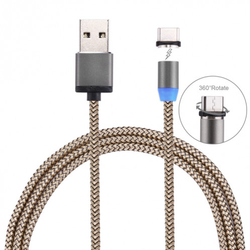 Rotation à 360 degrés 1m Style d'armure USB-C / Type-C vers USB 2.0 Câble de chargeur magnétique puissant avec indicateur LED, Rotation à 360 degrés 1 m de style tissé USB-C / Type-C vers USB 2.0 Câble de SH697J1291-09