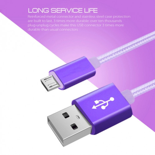 Câble micro USB vers USB de données / chargeur, Câble Micro USB vers USB de 2 m 3 A à tête métallique de style tissé (violet) SH091P258-08