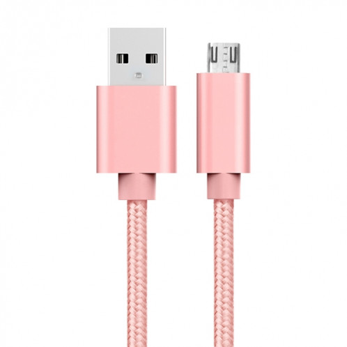 3A Tête métallique de style tissé micro USB sur USB Data / Charger Câble, Durée du câble: 3M (or rose) SH92RG1600-08