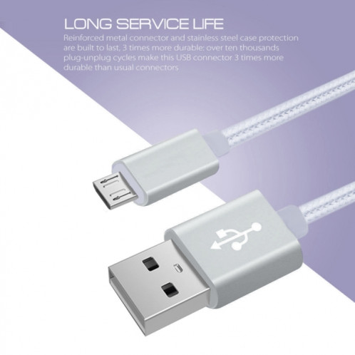 3A Tête métallique en métal Micro USB sur le câble de données / chargeur USB, longueur de câble: 3m (argent) SH092S1040-08