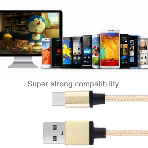 Tête en métal de style tissé de 1m 58 noyaux Micro USB vers câble de données / chargeur USB 2.0, Pour Samsung / Huawei / Xiaomi / Meizu / LG / HTC et autres smartphones (or jaune clair) SH360Y1249-07