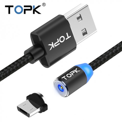 TOPK AM23 1m 2.4A Max USB vers Micro USB Câble de Charge Magnétique Tressé en Nylon avec Indicateur LED (Noir) ST482B1676-08