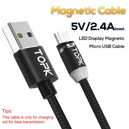 TOPK AM23 1m 2.4A Max USB vers Micro USB Câble de Charge Magnétique Tressé en Nylon avec Indicateur LED (Noir) ST482B1676-08