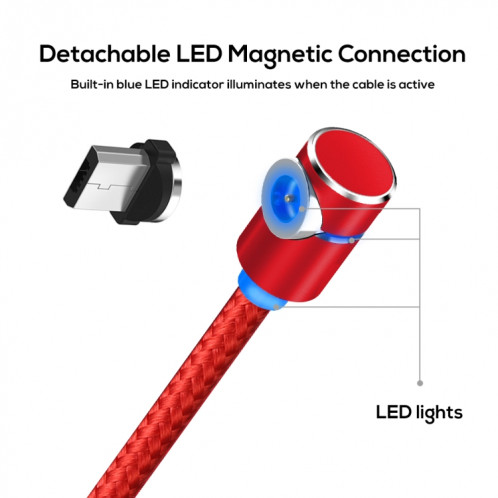 TOPK AM30 Câble de charge magnétique coudé à 90 degrés USB vers micro USB 2 m 2,4 A max avec indicateur LED (rouge) ST485R1400-010