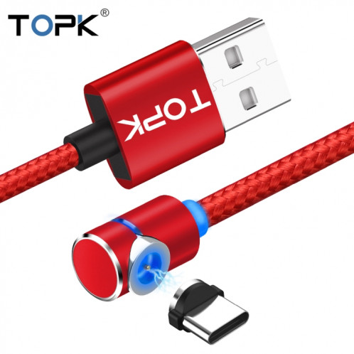 TOPK AM30 1m 2.4A Max USB vers USB-C / Type-C Câble de charge magnétique coudé à 90 degrés avec indicateur LED (Rouge) ST560R1058-010