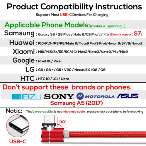 TOPK AM30 1m 2.4A Max USB vers USB-C / Type-C Câble de charge magnétique coudé à 90 degrés avec indicateur LED (Rouge) ST560R1058-010