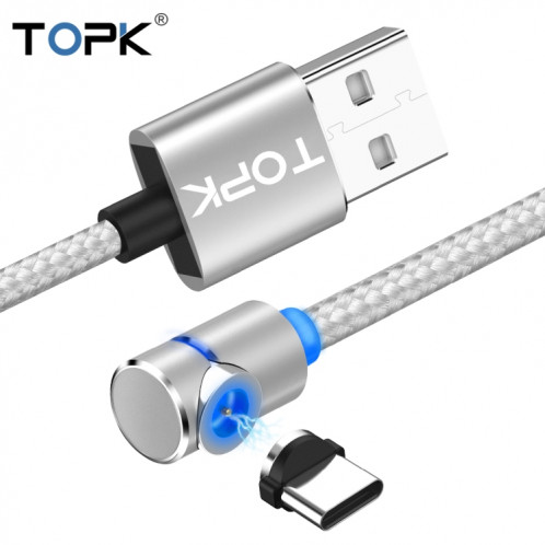 TOPK AM30 1m 2.4A Max USB vers USB-C / Type-C Câble de charge magnétique coudé à 90 degrés avec indicateur LED (Argent) ST560S1855-010
