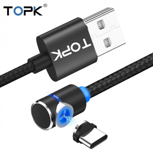 TOPK AM30 2m 2.4A Max USB vers USB-C / Type-C Câble de charge magnétique coudé à 90 degrés avec indicateur LED (Noir) ST561B1772-010